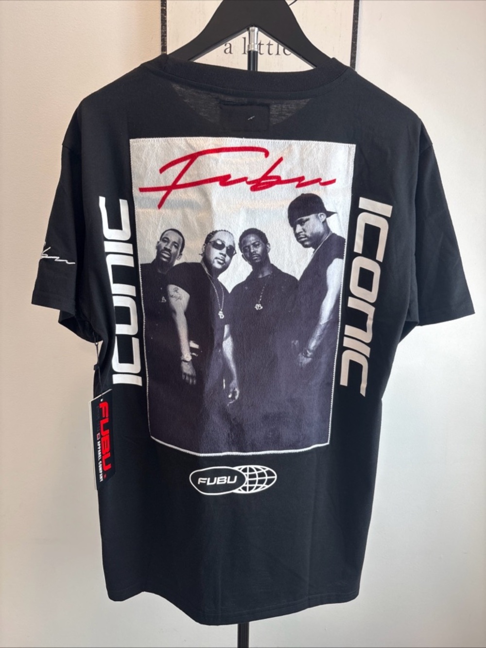 FUBU Black Graphic Tee iconic Logo size L NWT Rare Fur Back Logo Picture
